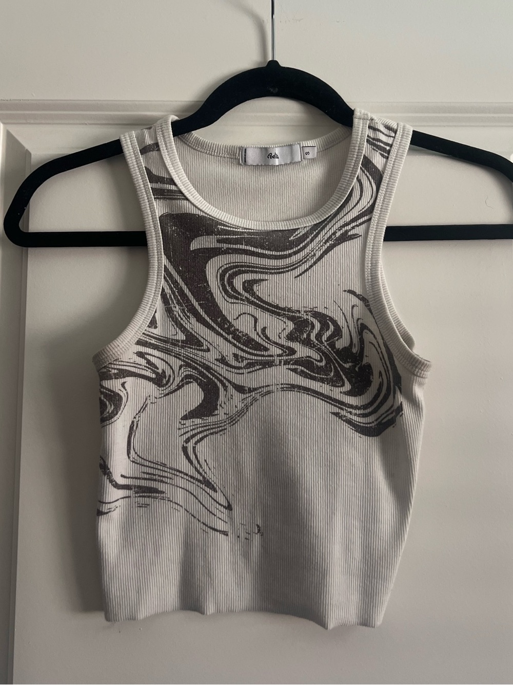 Adika White Tank Top with Grey Abstract Swirl Print